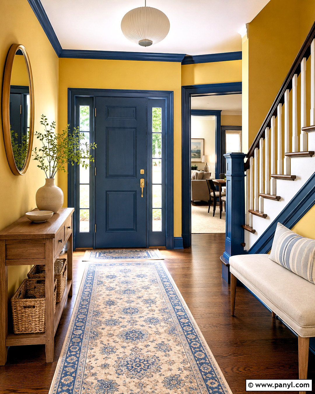Yellow Entryway With Blue Trim - 20 Yellow Wall With Blue Trim Ideas