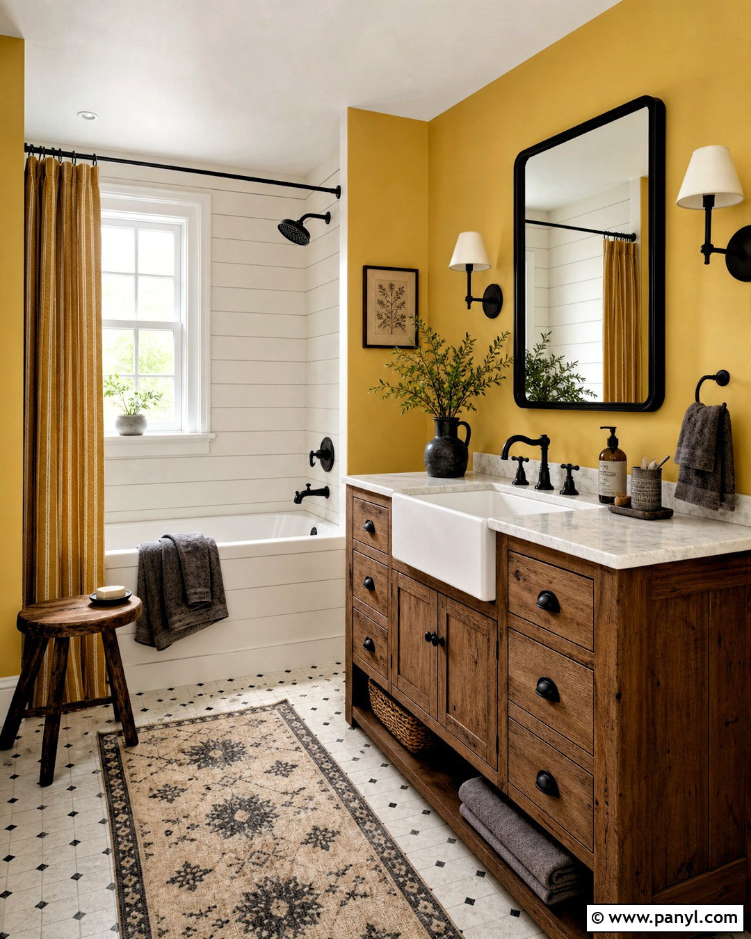 Yellow Farmhouse Bathroom - 20 vintage yellow bathroom ideas