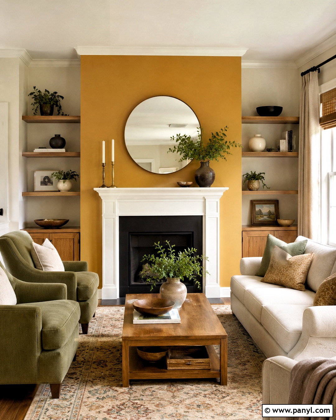 Yellow Feature Wall Behind A Fireplace - 35 yellow feature wall ideas