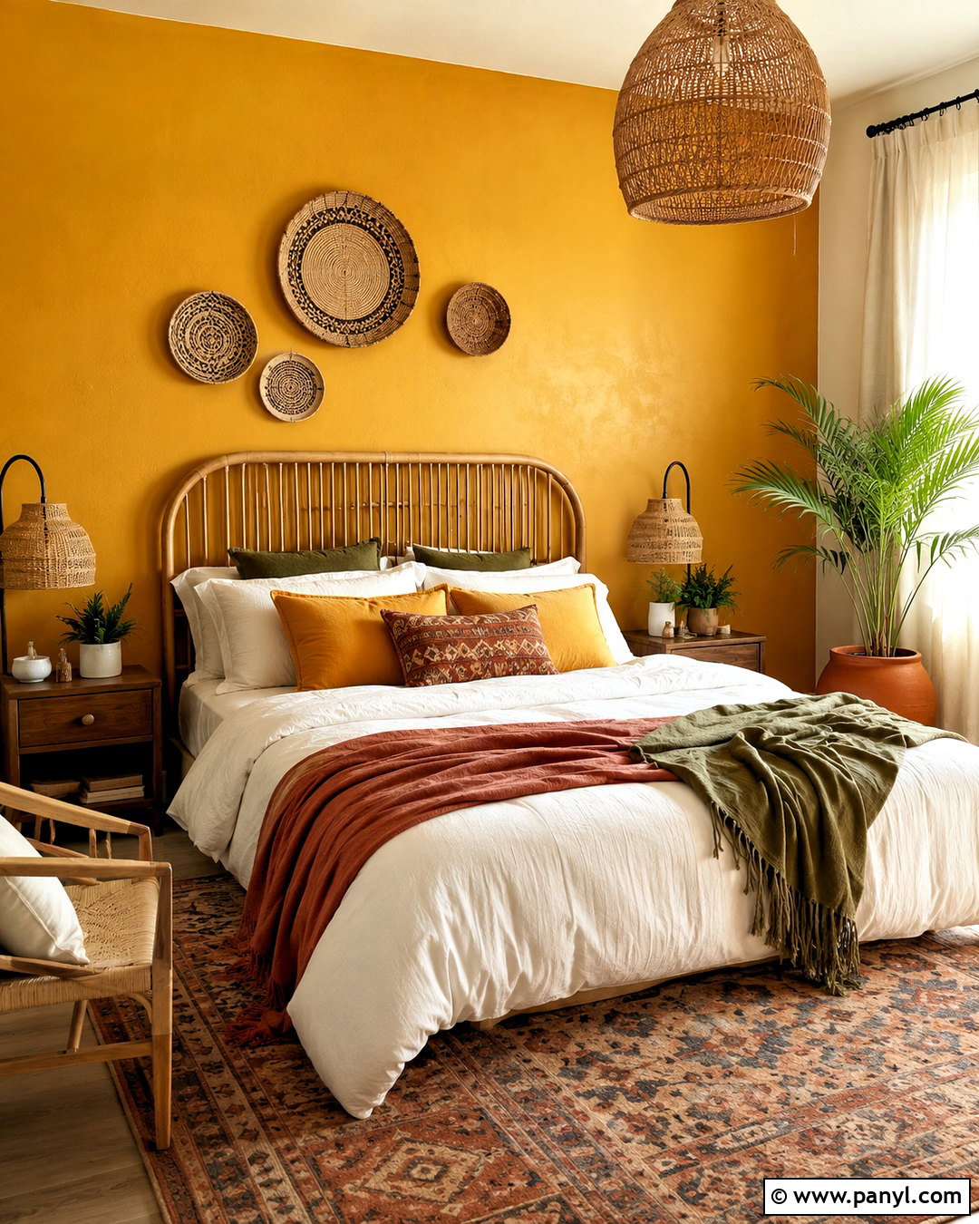 Yellow Feature Wall Boho Bedroom - 35 yellow feature wall ideas