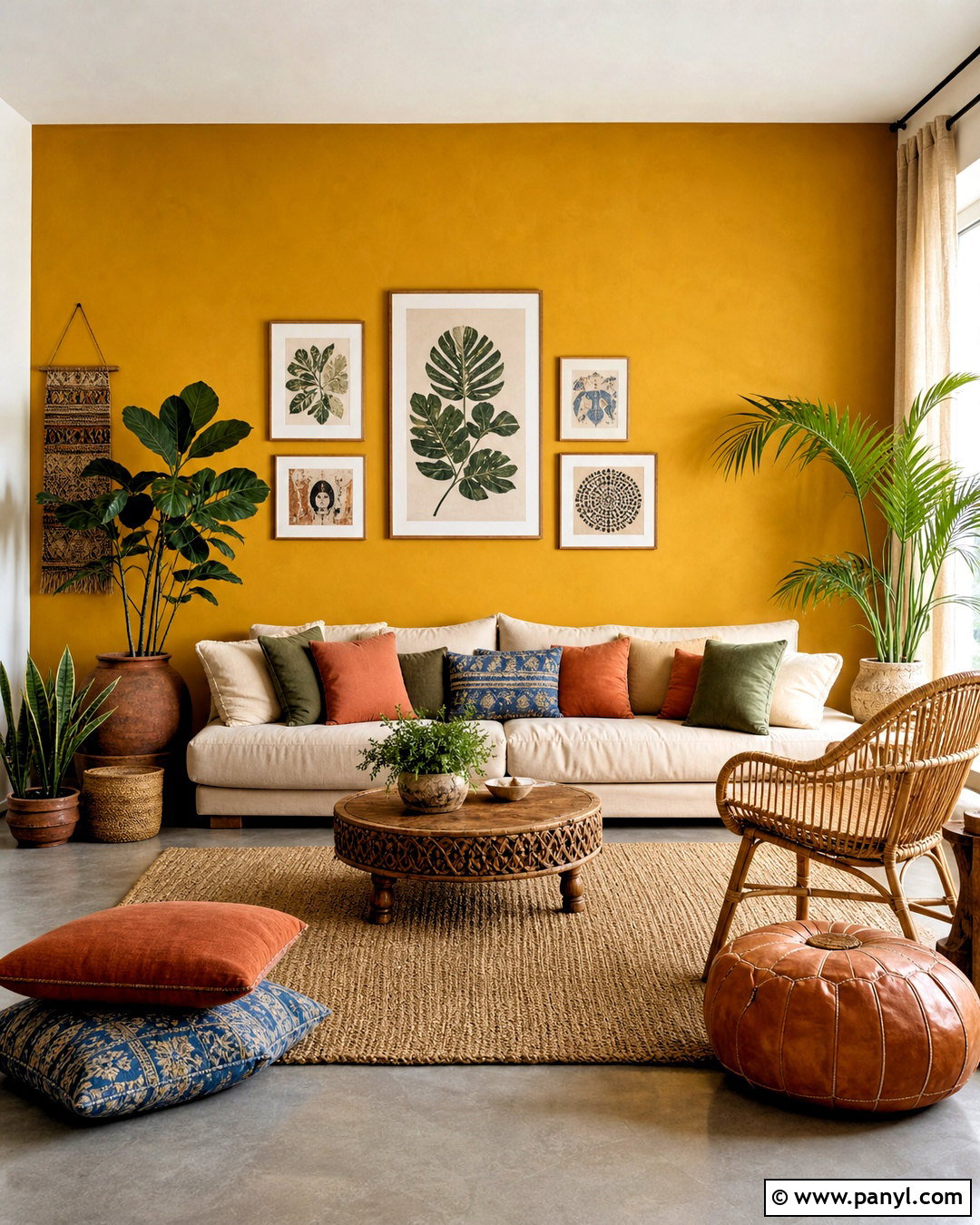 Yellow Feature Wall With Boho Decor - 20 yellow feature wall living room ideas