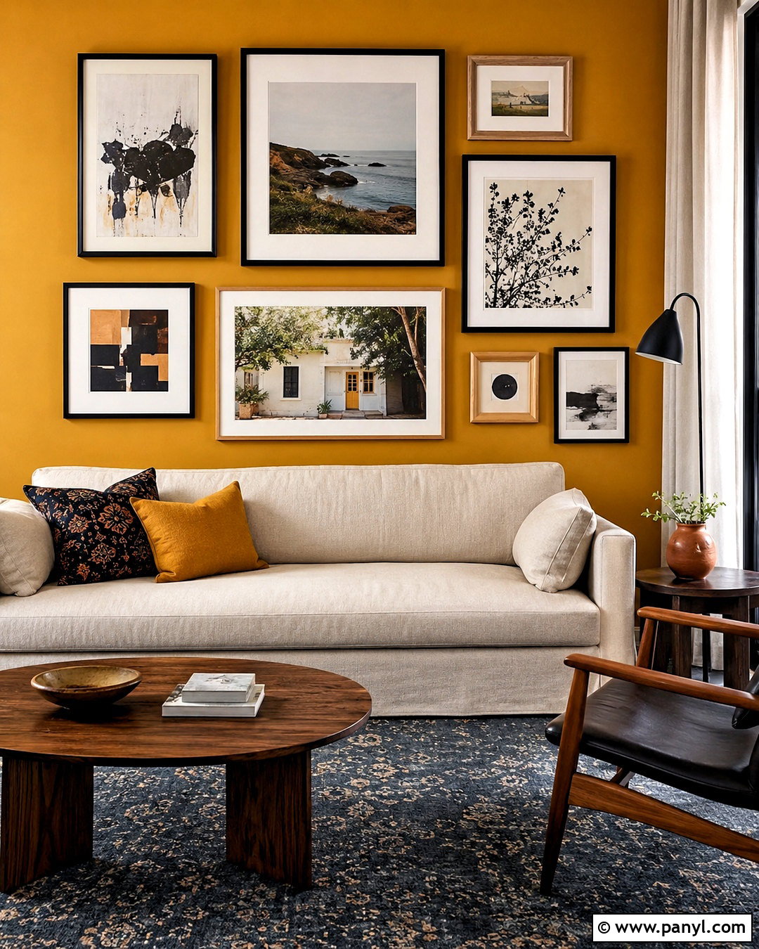 Yellow Feature Wall With Gallery Frames - 35 yellow feature wall ideas
