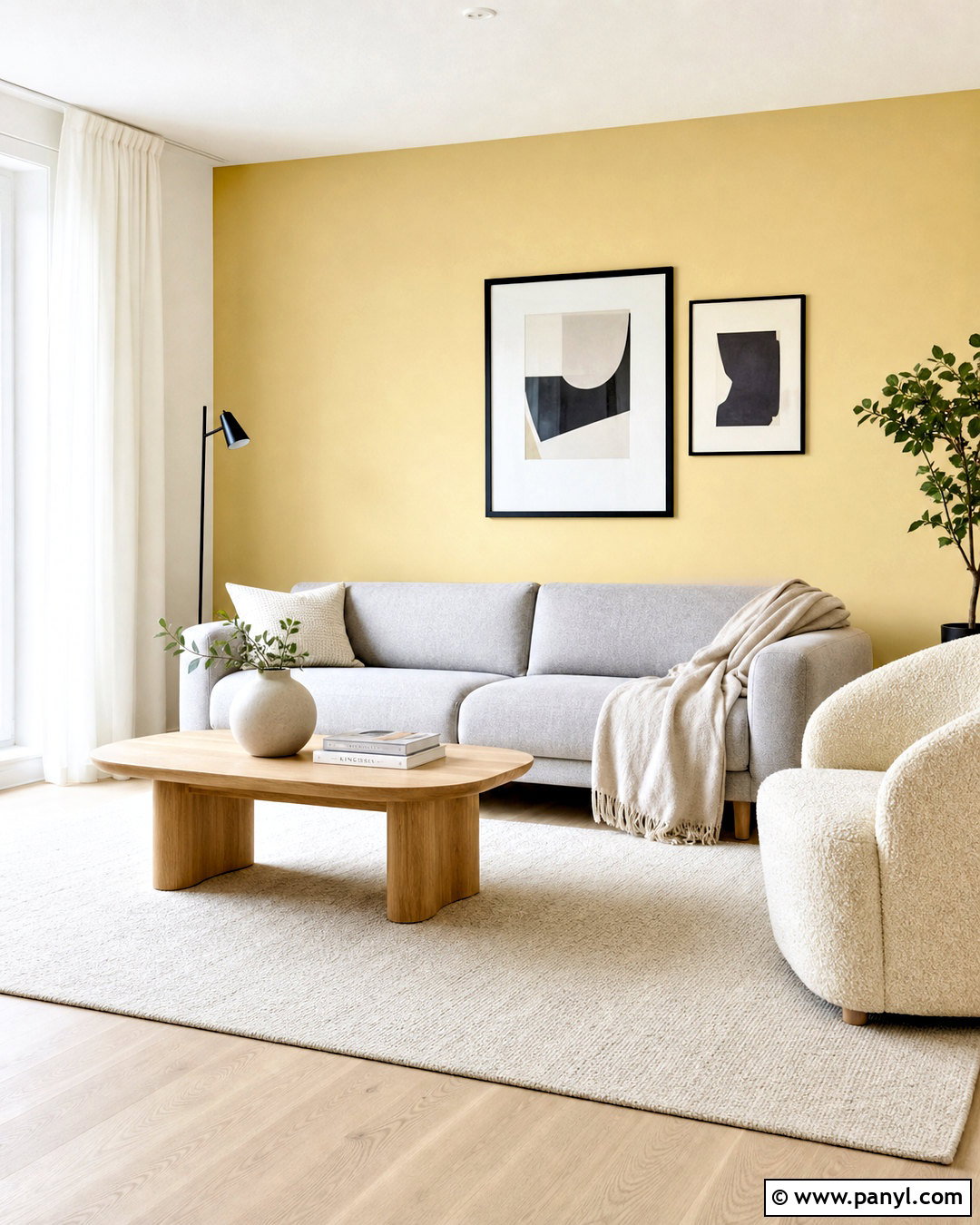 Yellow Feature Wall With Scandinavian Decor - 20 yellow feature wall living room ideas