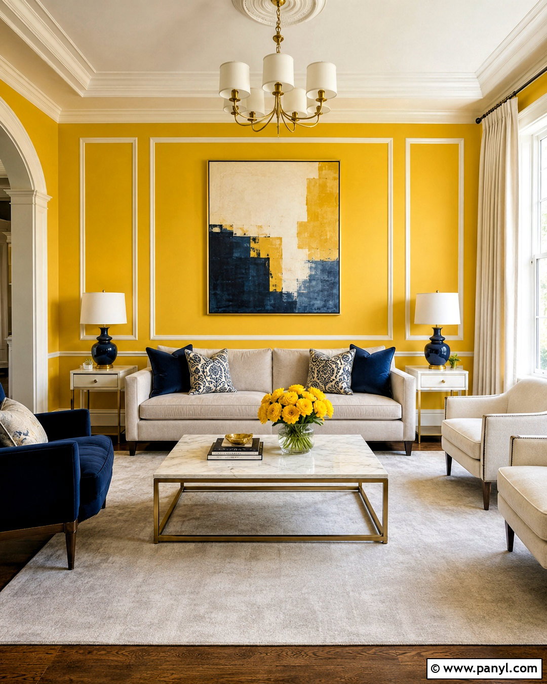 Yellow Feature Wall With White Trim - 35 yellow feature wall ideas
