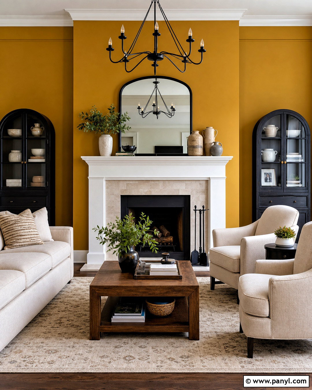 Yellow Fireplace Feature Wall With Neutral Seating - 20 yellow feature wall living room ideas