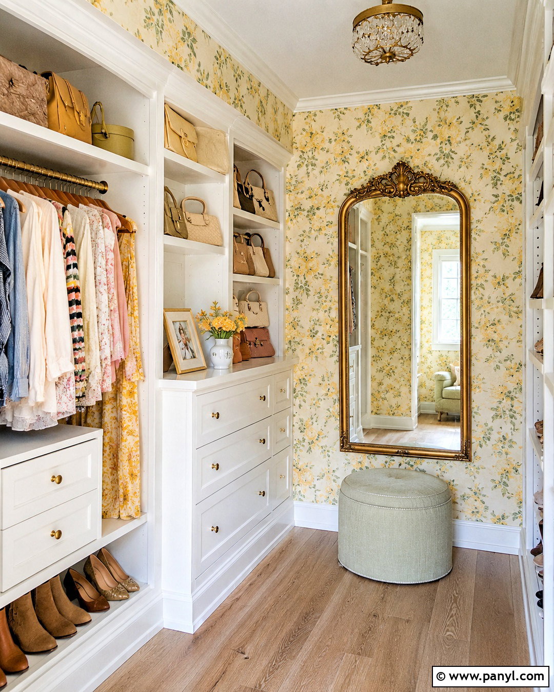 Yellow Floral Wallpaper Closet - 20 Yellow Wall Closet Space Ideas