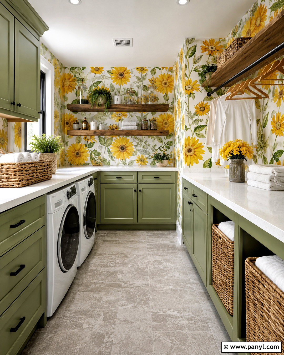 Yellow Floral Wallpaper Laundry Room - 20 large floral wallpaper ideas