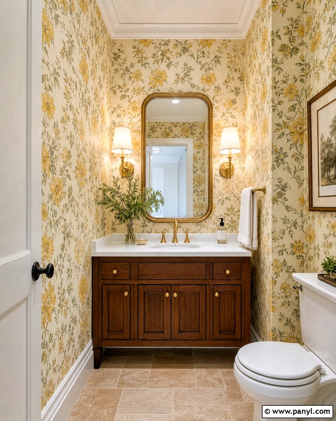 Yellow Floral Wallpaper Powder Room - 20 yellow powder room ideas