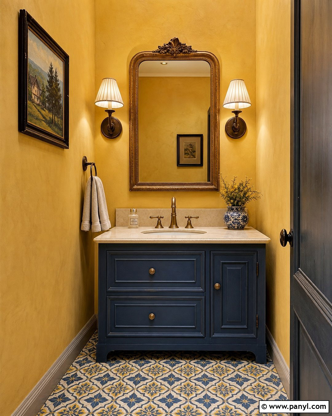 Yellow French Country Powder Room - 20 French Country Yellow Walls