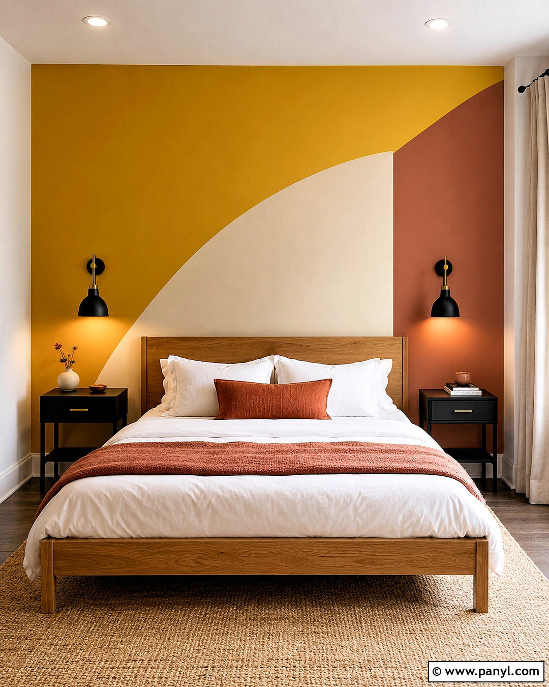Yellow Geometric Feature Wall Bedroom - 35 yellow feature wall ideas