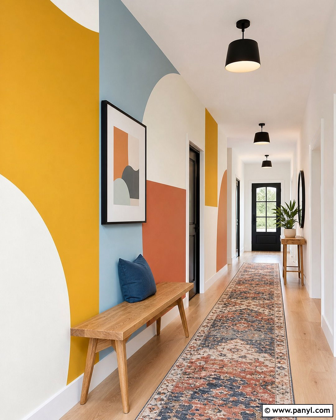 Yellow Geometric Hallway Accent Wall - 35 colorful accent wall ideas