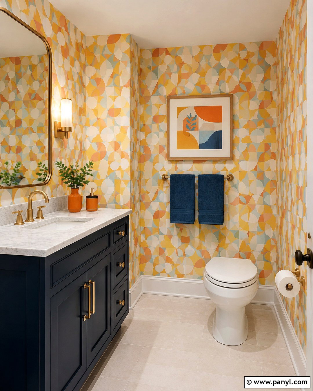 Yellow Geometric Wallpaper Bathroom Walls - 20 Colorful Bathroom Walls