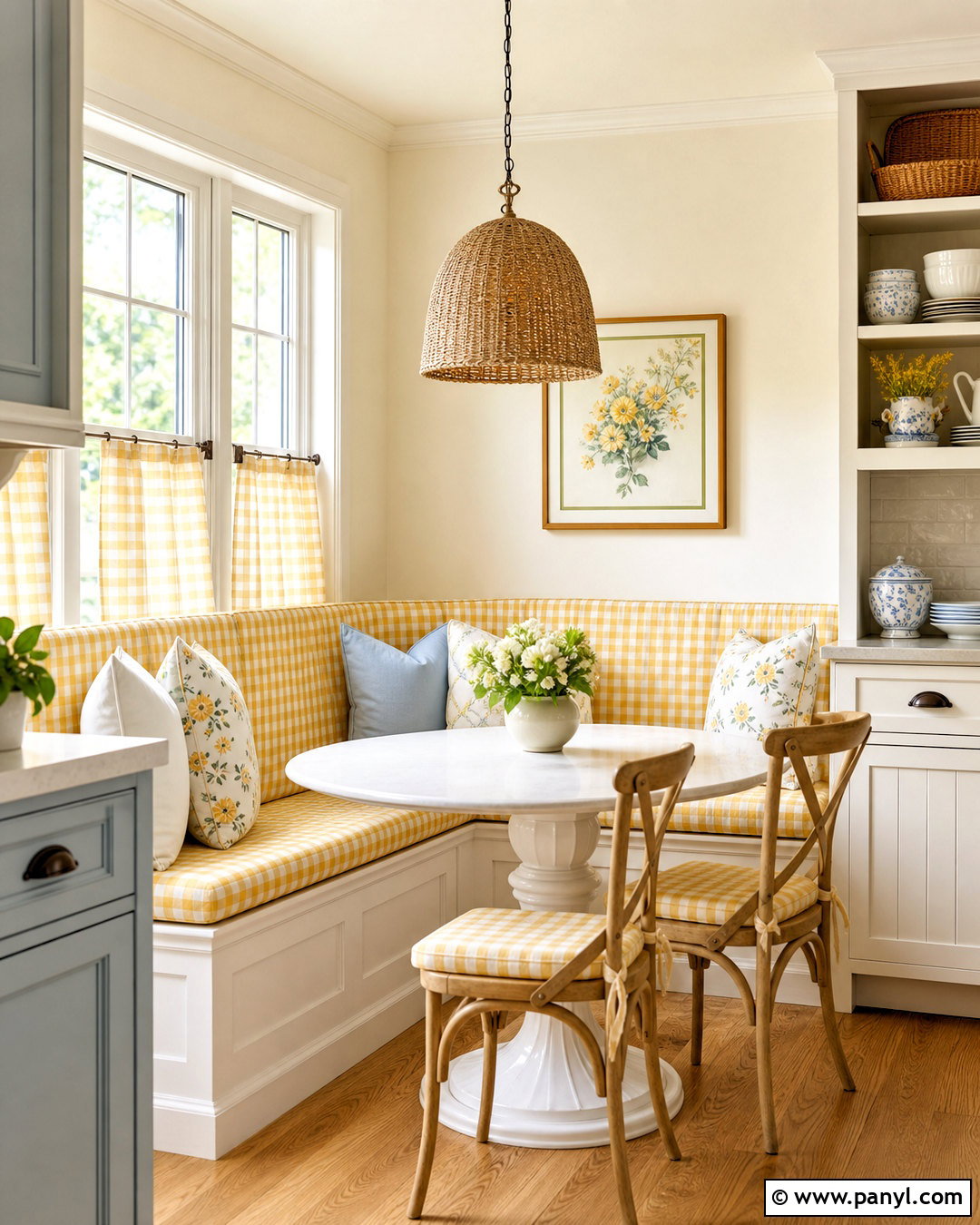 Yellow Gingham Breakfast Nook - 20 gingham decor ideas