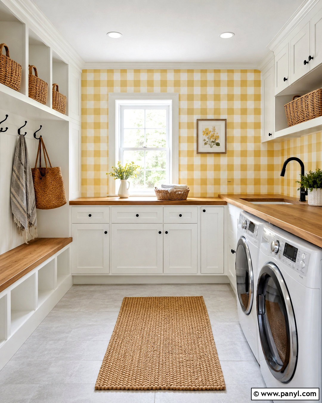 Yellow Gingham Laundry Room Wall - 20 how to paint gingham pattern ideas