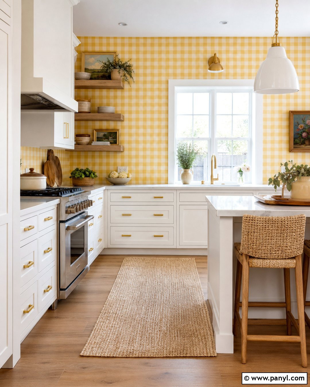 Yellow Gingham Painted Kitchen Walls - 30 Gingham Painted Walls