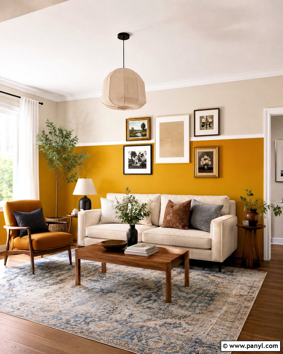 Yellow Half Wall Living Room - 35 yellow feature wall ideas