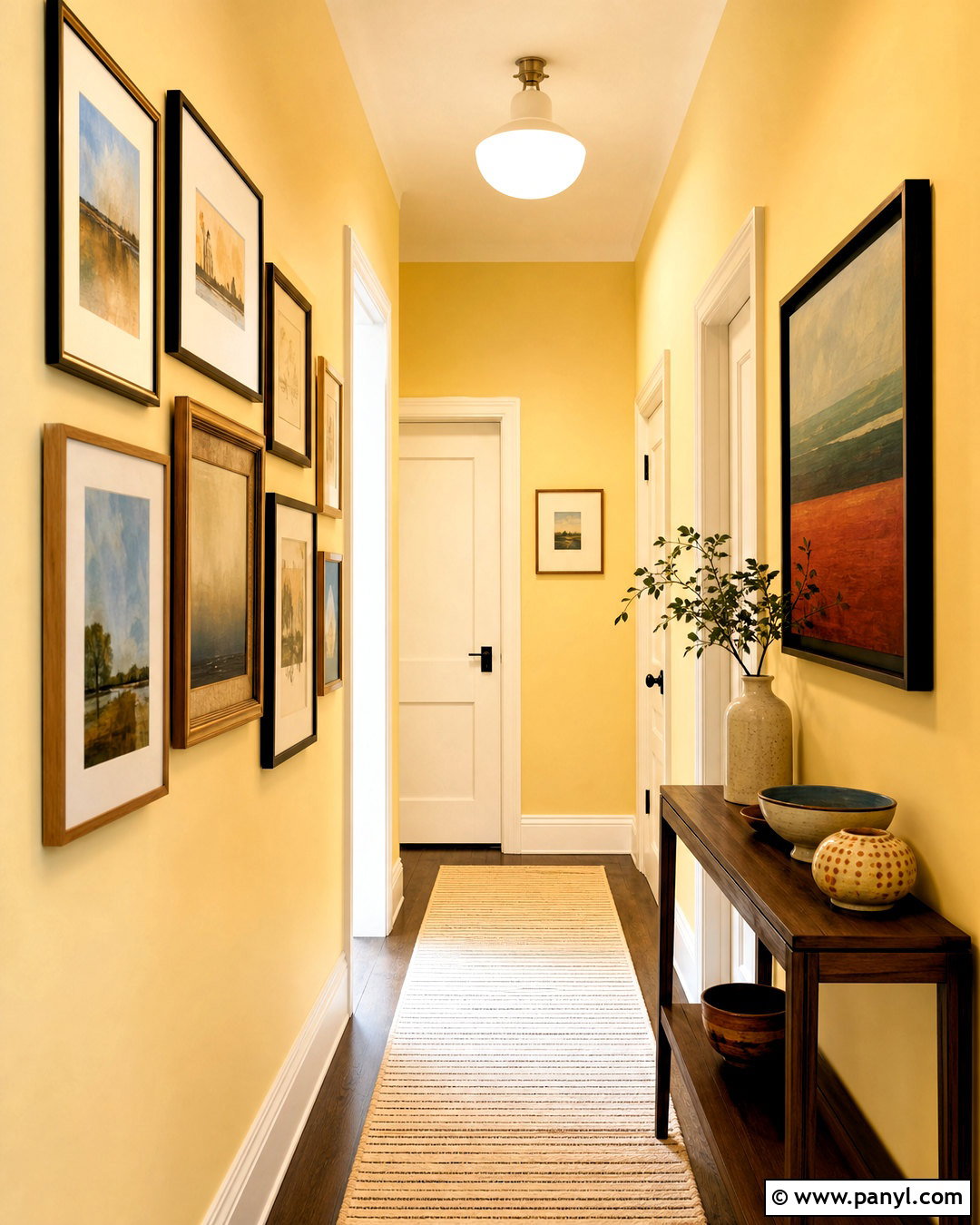 Yellow Hallway Gallery Wall - 20 yellow wall design ideas