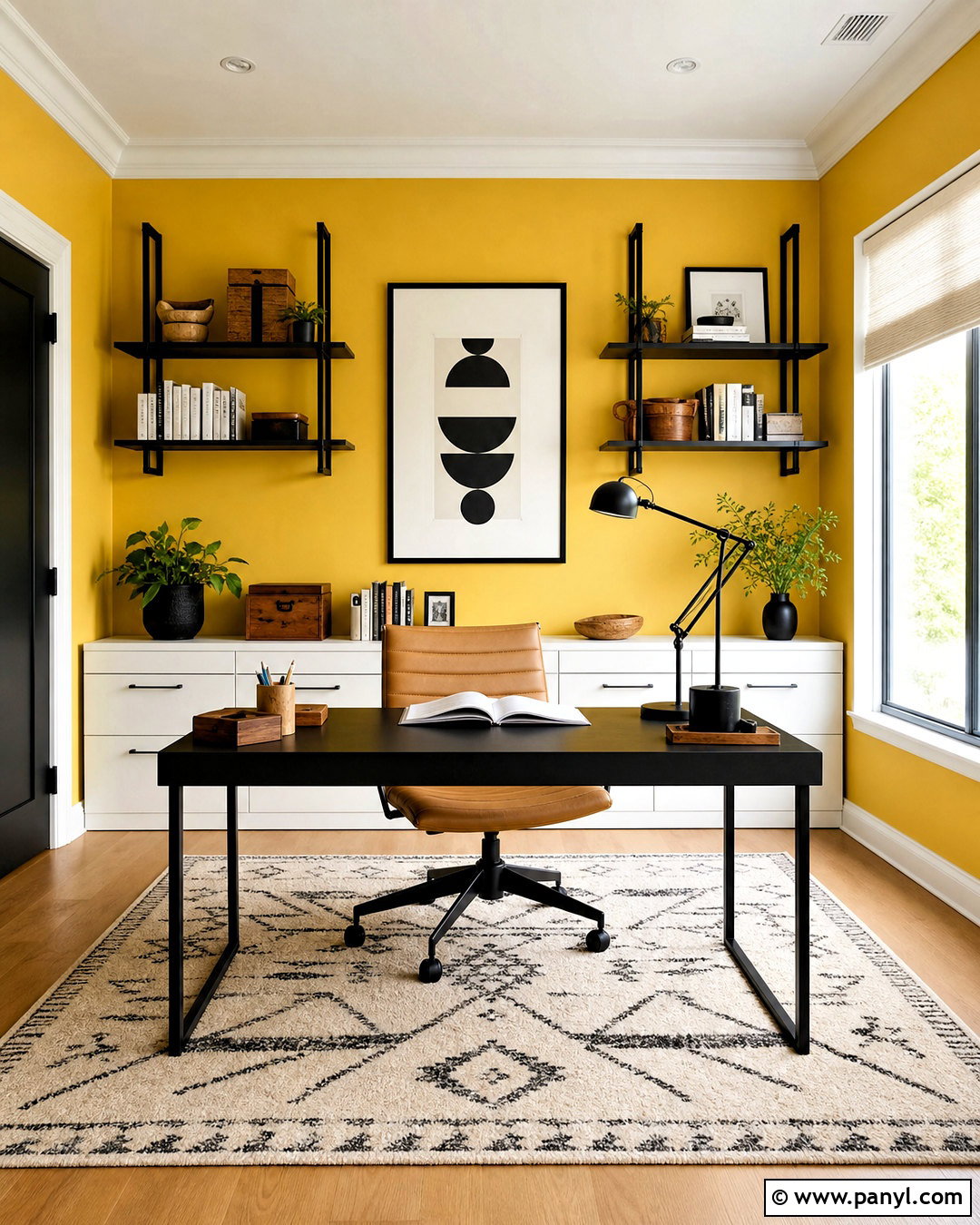 Yellow Home Office With Black Accents - 20 home decor inspiration yellow walls