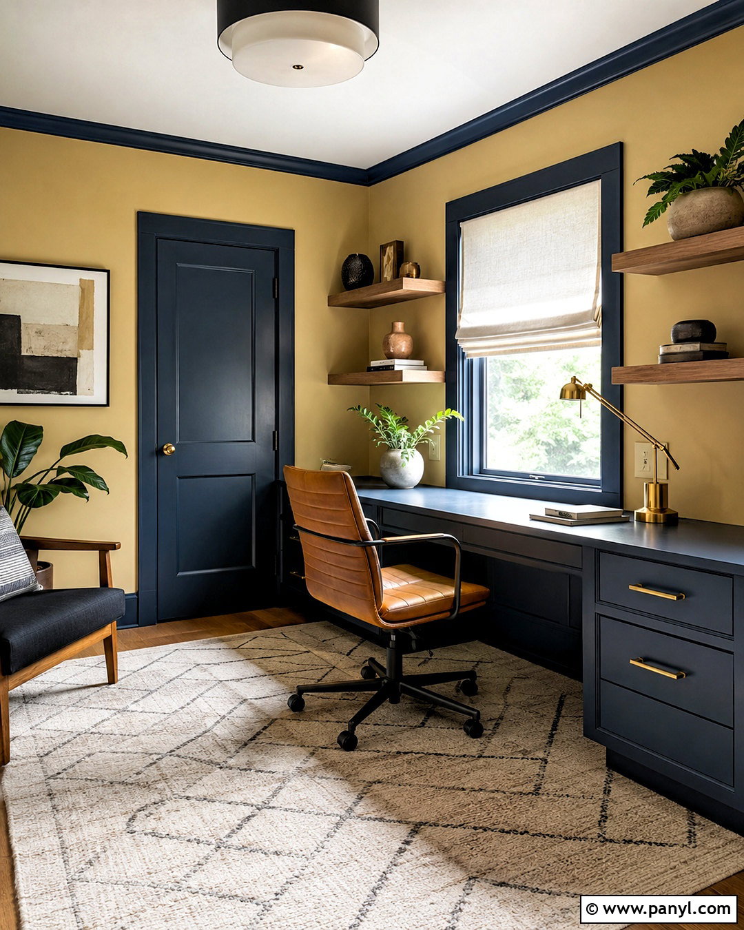 Yellow Home Office With Blue Trim - 20 Yellow Wall With Blue Trim Ideas