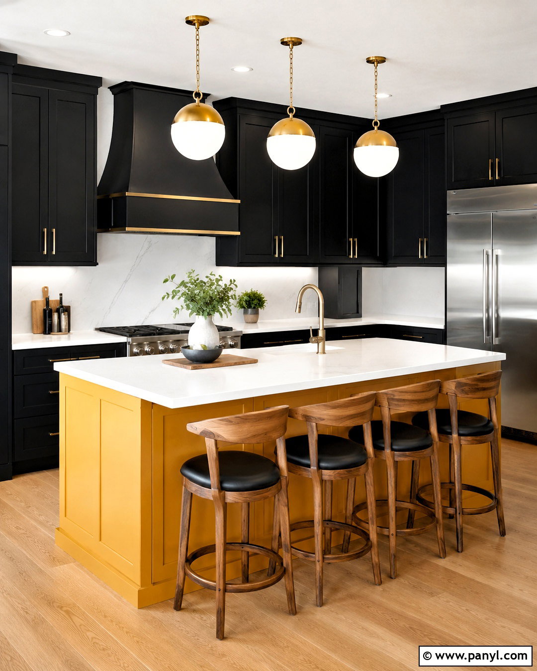 Yellow Island With Black Cabinets - 20 black and yellow kitchen ideas