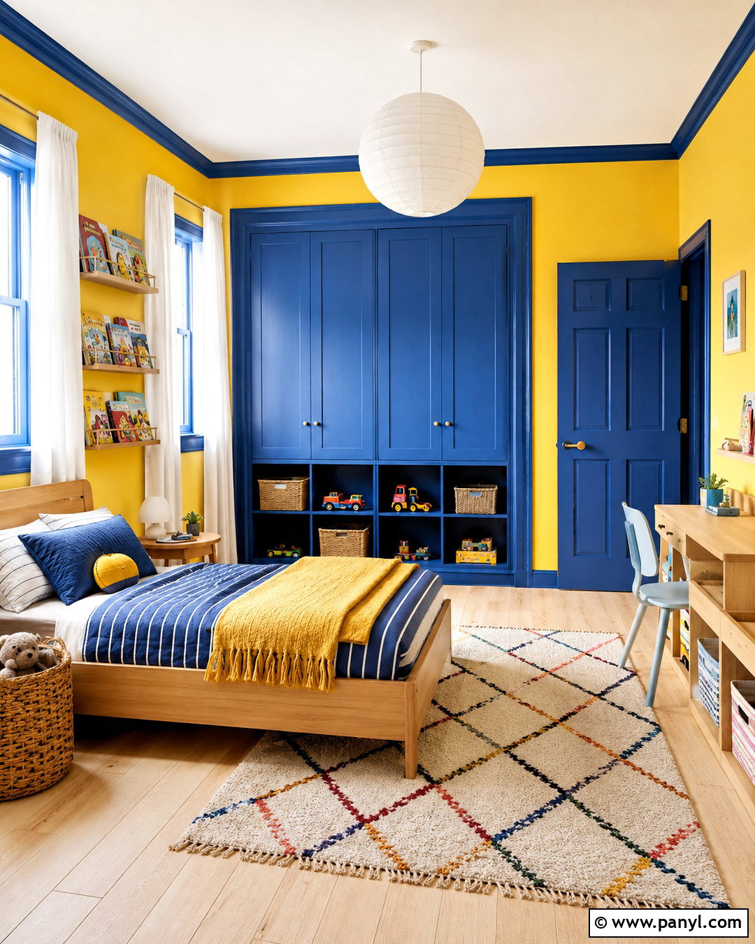Yellow Kids Room With Royal Blue Trim - 20 Yellow Wall With Blue Trim Ideas