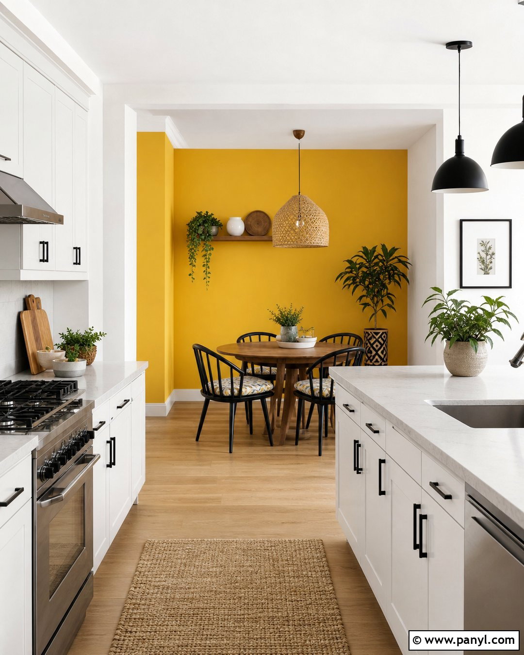 Yellow Kitchen Accent Wall With White Cabinets - 30 Yellow Wall Kitchen Ideas