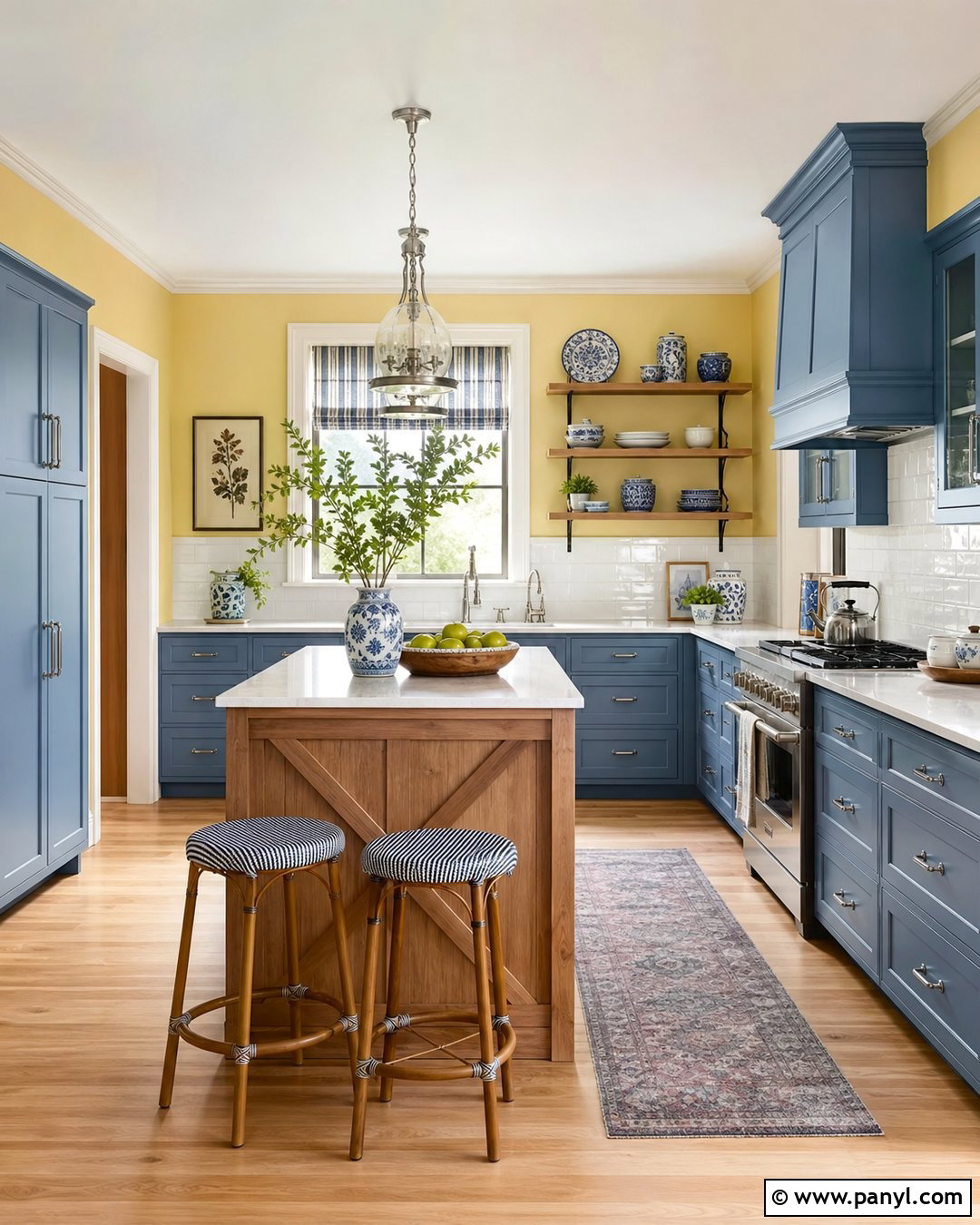 Yellow Kitchen Walls With Blue Cabinets - 30 Yellow Wall Kitchen Ideas