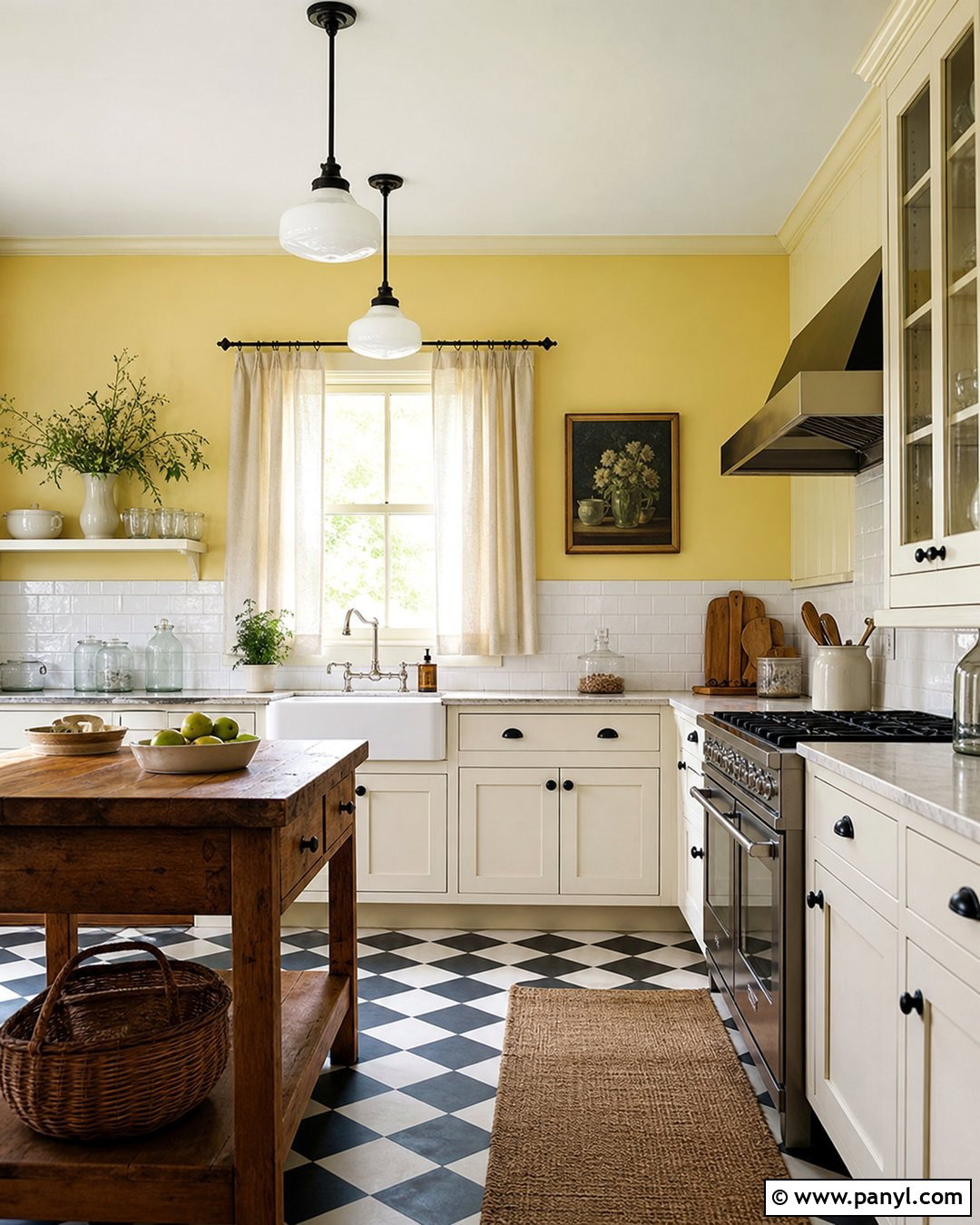 Yellow Kitchen Walls With Checkerboard Floors - 45 Yellow Kitchen Walls