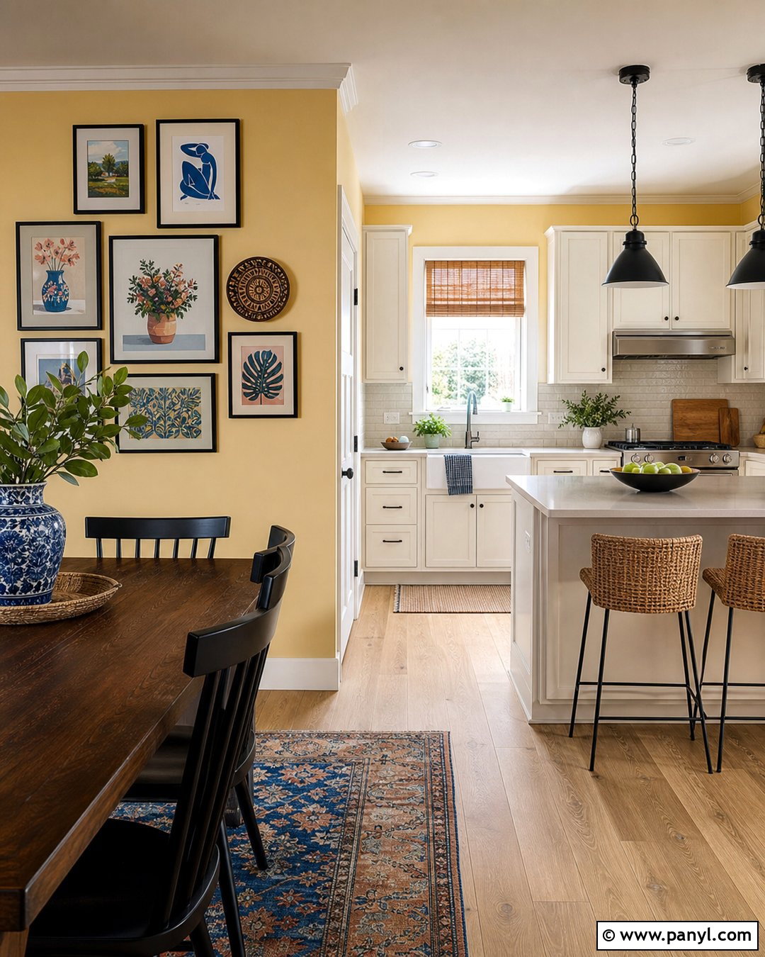 Yellow Kitchen Walls With Colorful Art - 45 Yellow Kitchen Walls