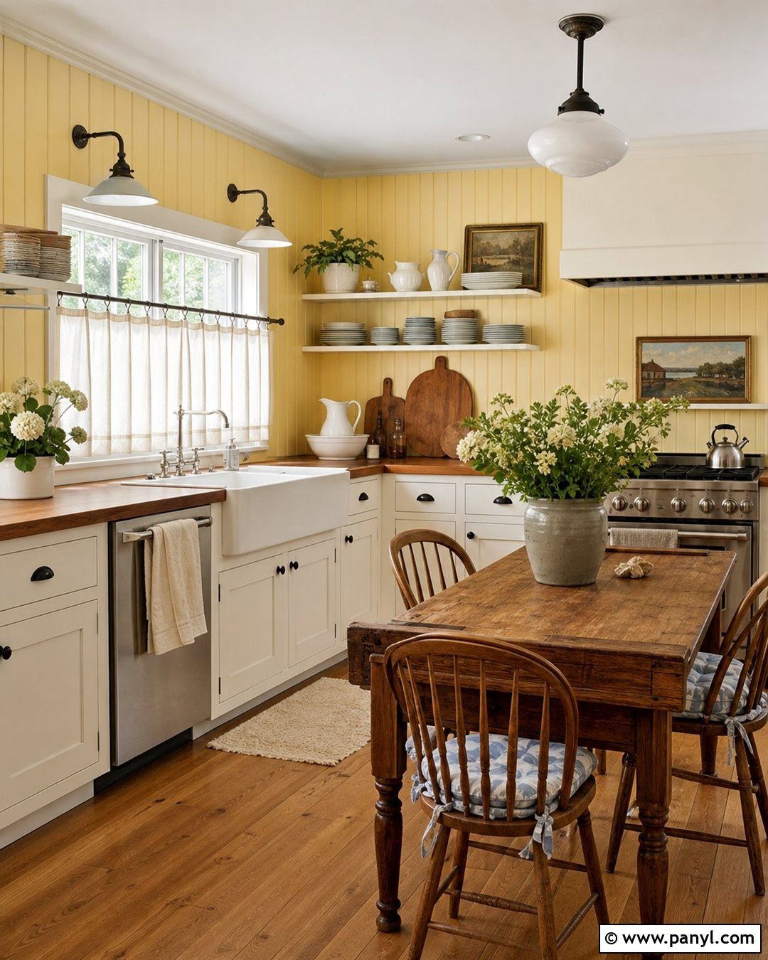 Yellow Kitchen Walls With Farmhouse Cabinets - 30 Yellow Wall Kitchen Ideas