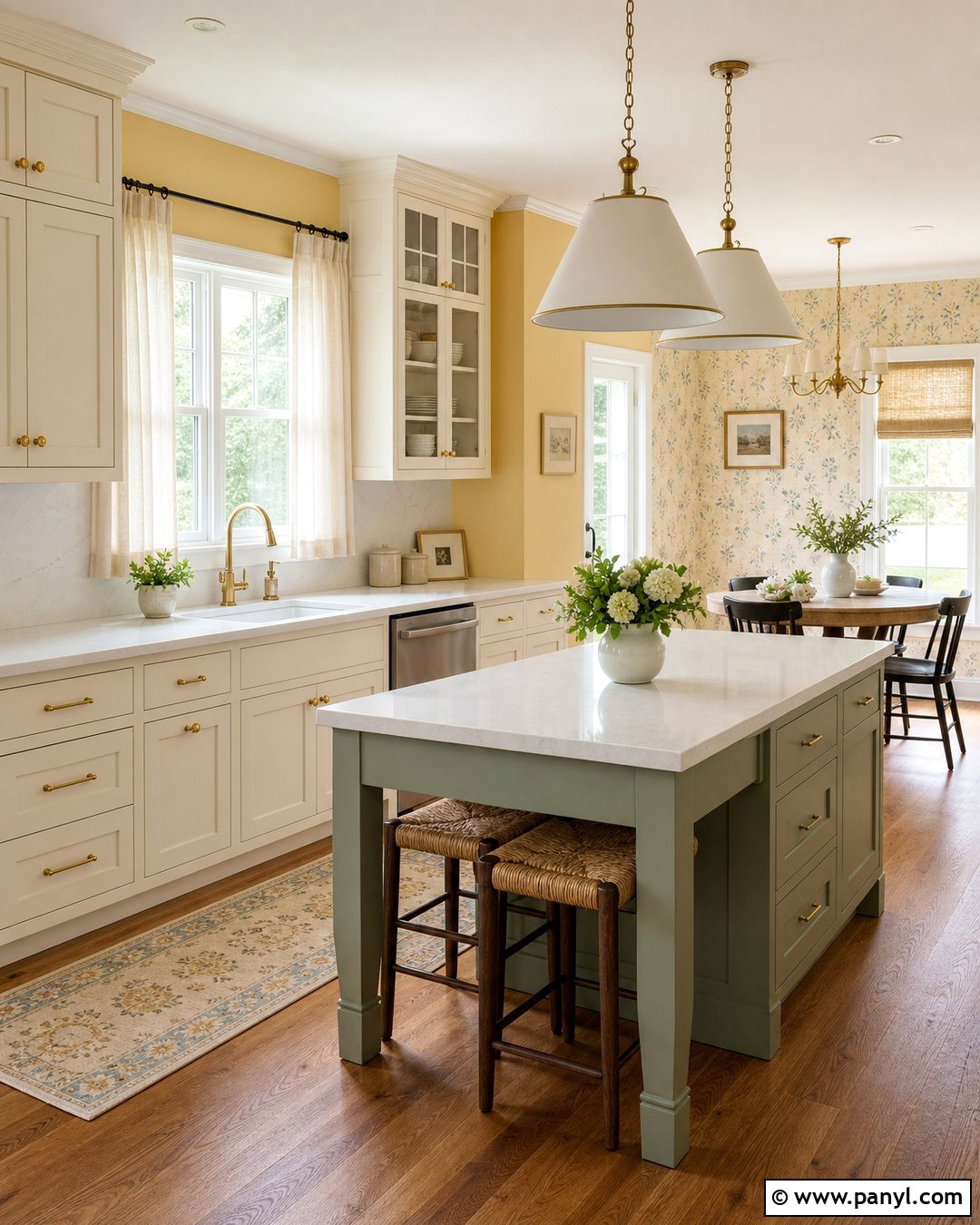 Yellow Kitchen Walls With Floral Wallpaper - 30 Yellow Wall Kitchen Ideas