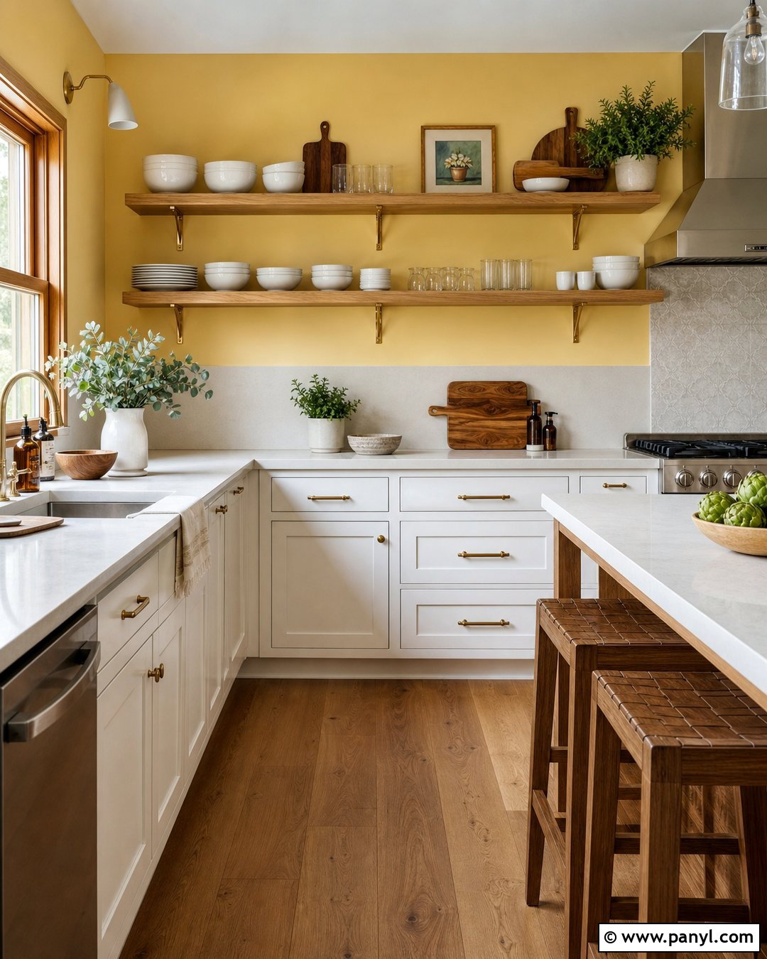 Yellow Kitchen Walls With Open Shelves - 45 Yellow Kitchen Walls