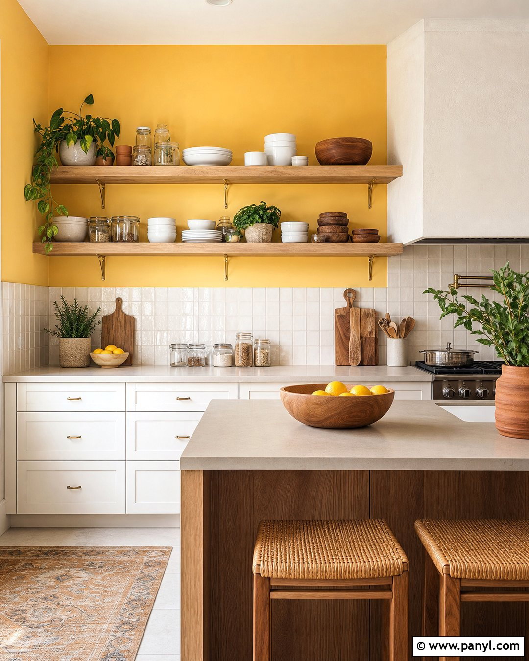 Yellow Kitchen Walls With Open Shelving - 30 Kitchen Yellow Walls