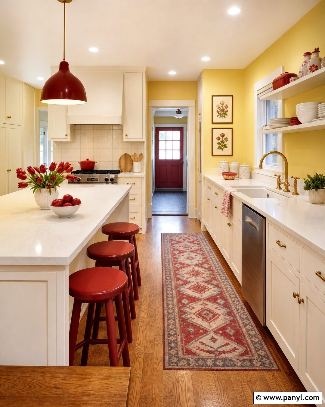 Yellow Kitchen Walls With Red Accents - 30 Kitchen Yellow Walls