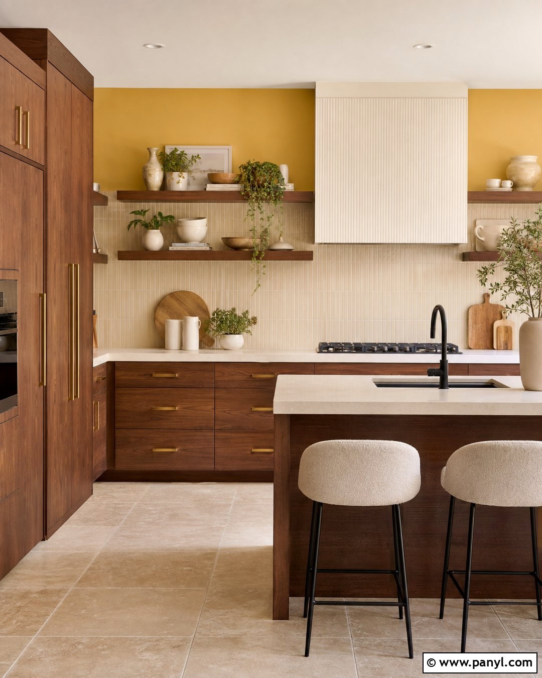 Yellow Kitchen Walls With Walnut Cabinets - 30 Kitchen Yellow Walls