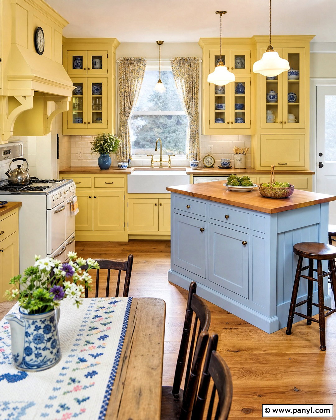 Yellow Kitchen With Blue Accents - 20 vintage yellow kitchen ideas