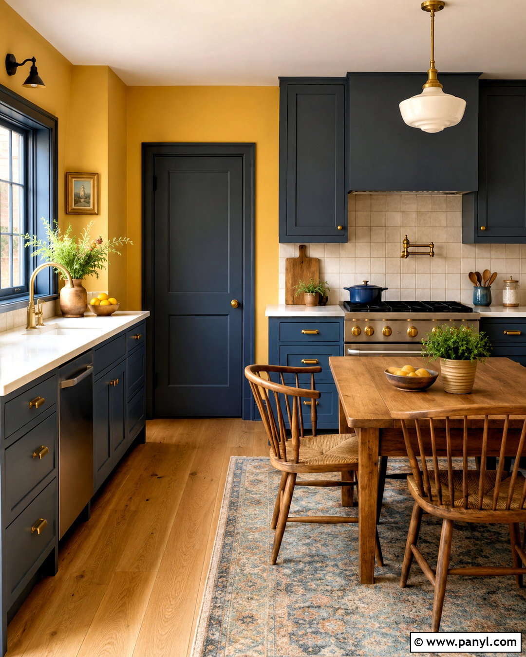 Yellow Kitchen With Blue Cabinet Trim - 20 Yellow Wall With Blue Trim Ideas