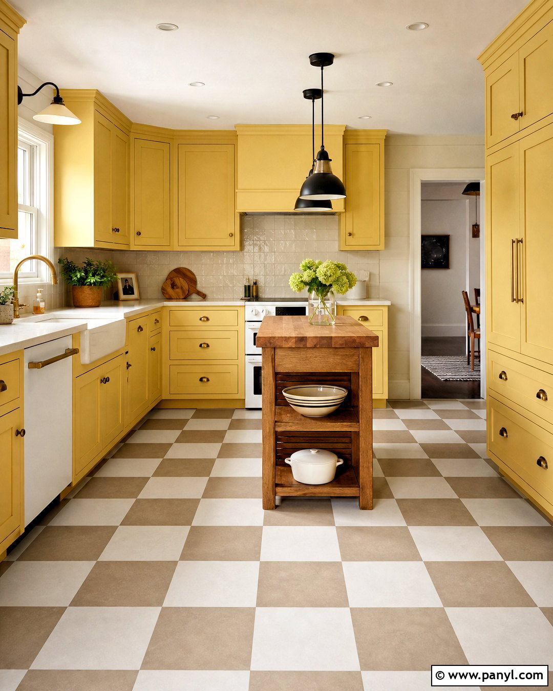 Yellow Kitchen With Checkerboard Floor - 20 yellow kitchen ideas