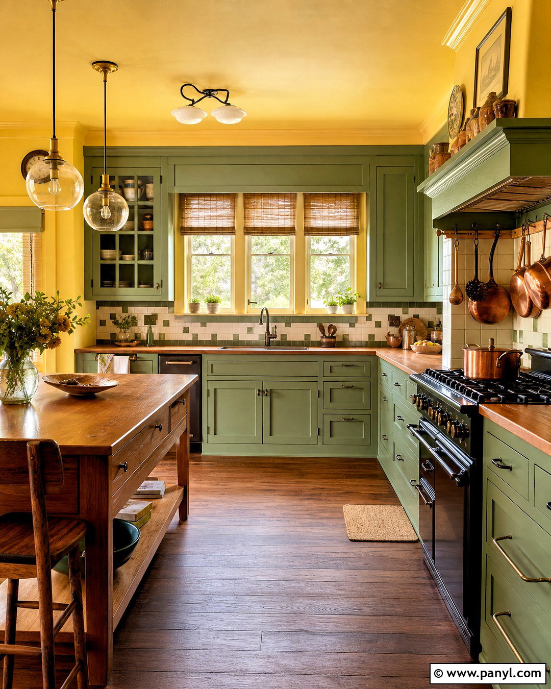 Yellow Kitchen With Green Cabinets - 20 vintage yellow kitchen ideas