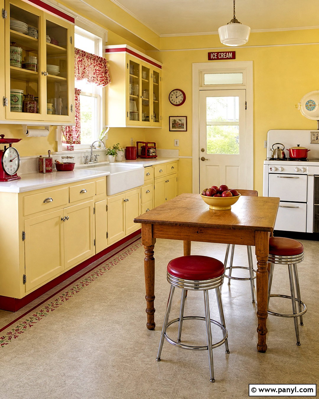 Yellow Kitchen With Red Accents - 20 vintage yellow kitchen ideas