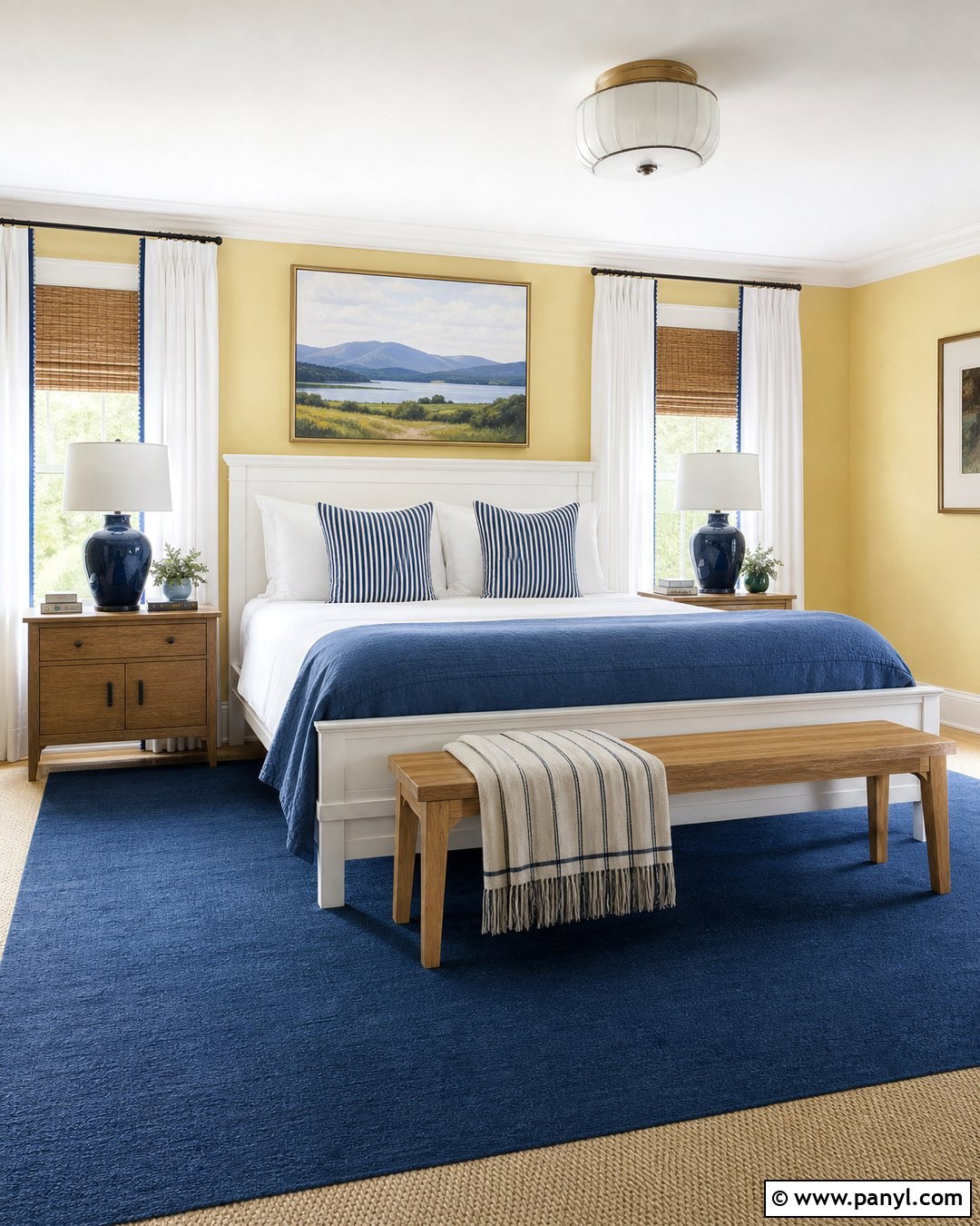 Yellow Limewash And Blue Guest Room - 25 Yellow Limewash Walls