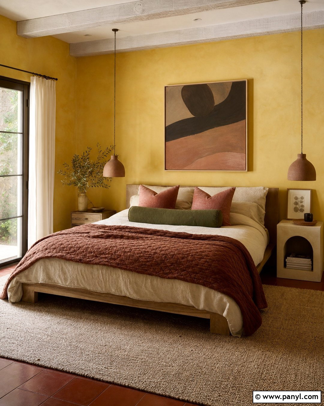 Yellow Limewash And Terracotta Bedroom - 25 Yellow Limewash Walls
