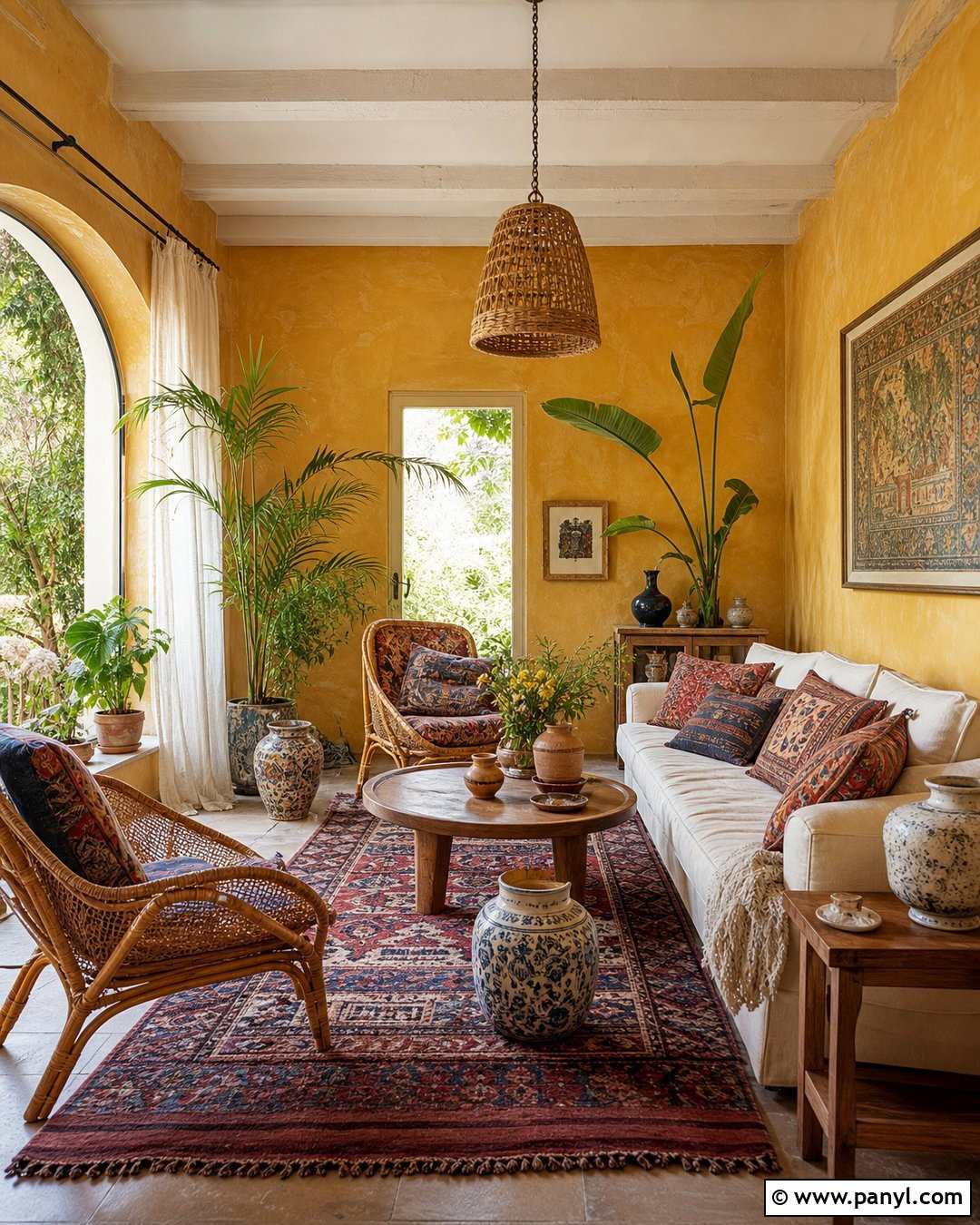 Yellow Limewash Bohemian Sunroom - 25 Yellow Limewash Walls