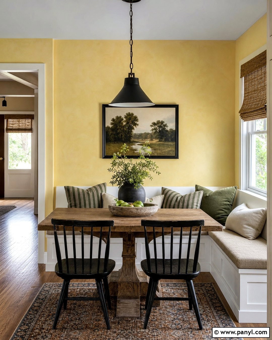 Yellow Limewash Farmhouse Breakfast Nook - 25 Yellow Limewash Walls