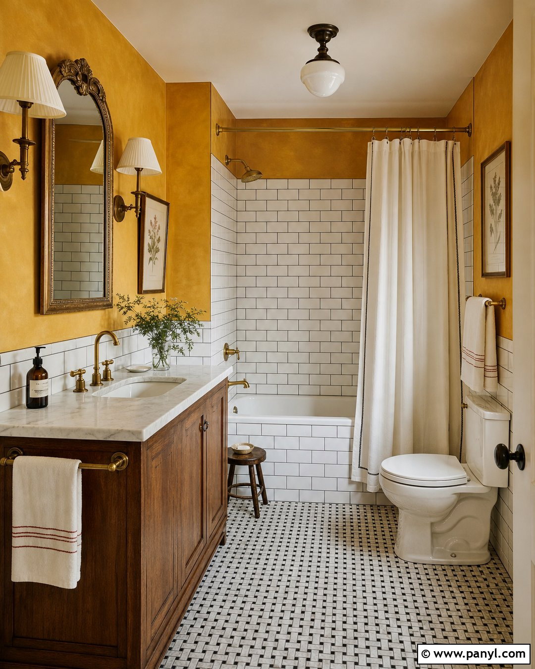 Yellow Limewash Vintage Bathroom - 25 Yellow Limewash Walls