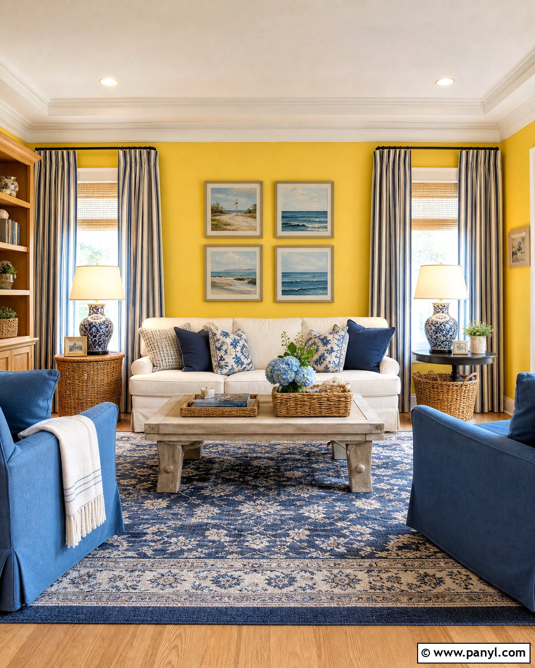 Yellow Living Room Walls With Blue And White Decor - 20 yellow living room walls