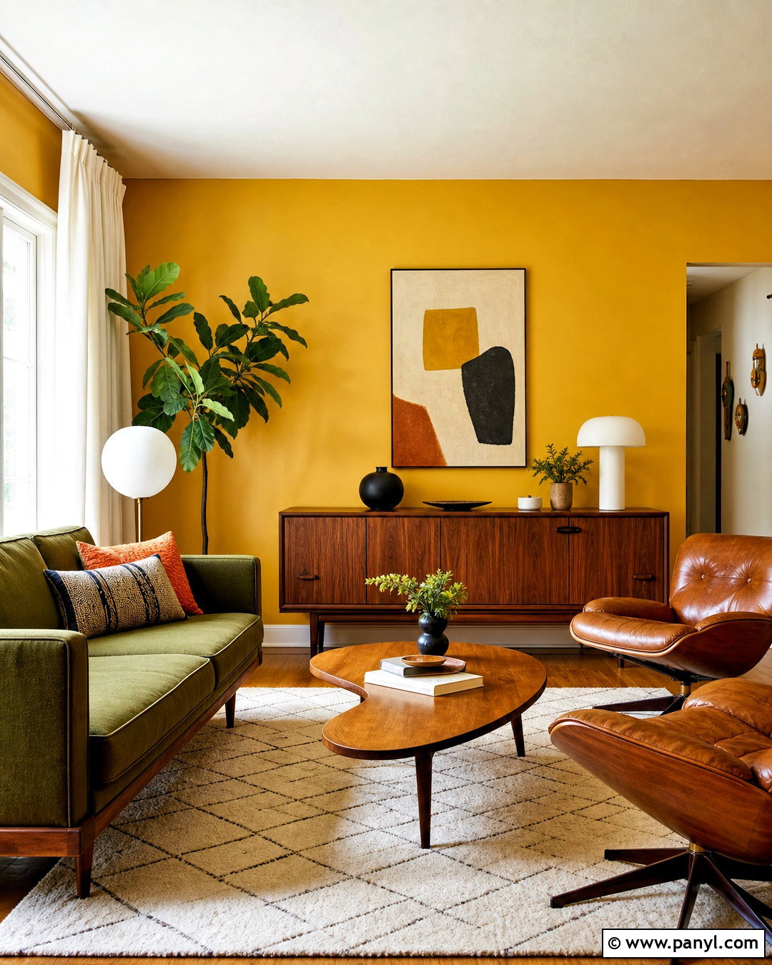 Yellow Living Room Walls With Midcentury Furniture - 20 yellow living room walls