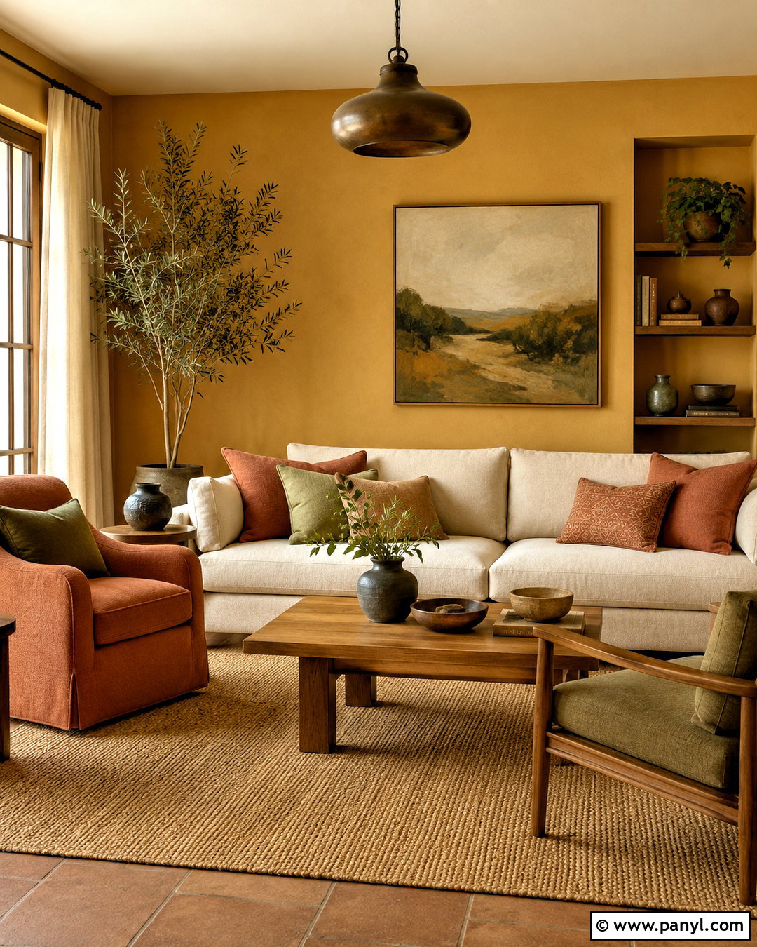 Yellow Living Room With Terracotta Accents - 35 Yellow Wall Room Ideas
