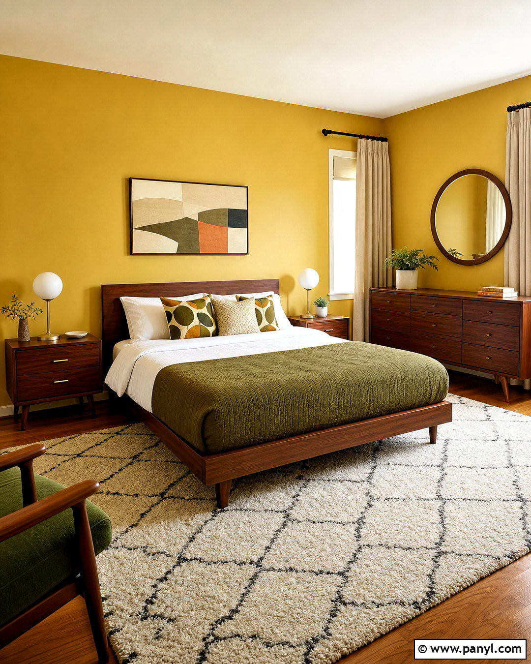 Yellow Midcentury Bedroom With Walnut - 20 yellow walls bedroom ideas