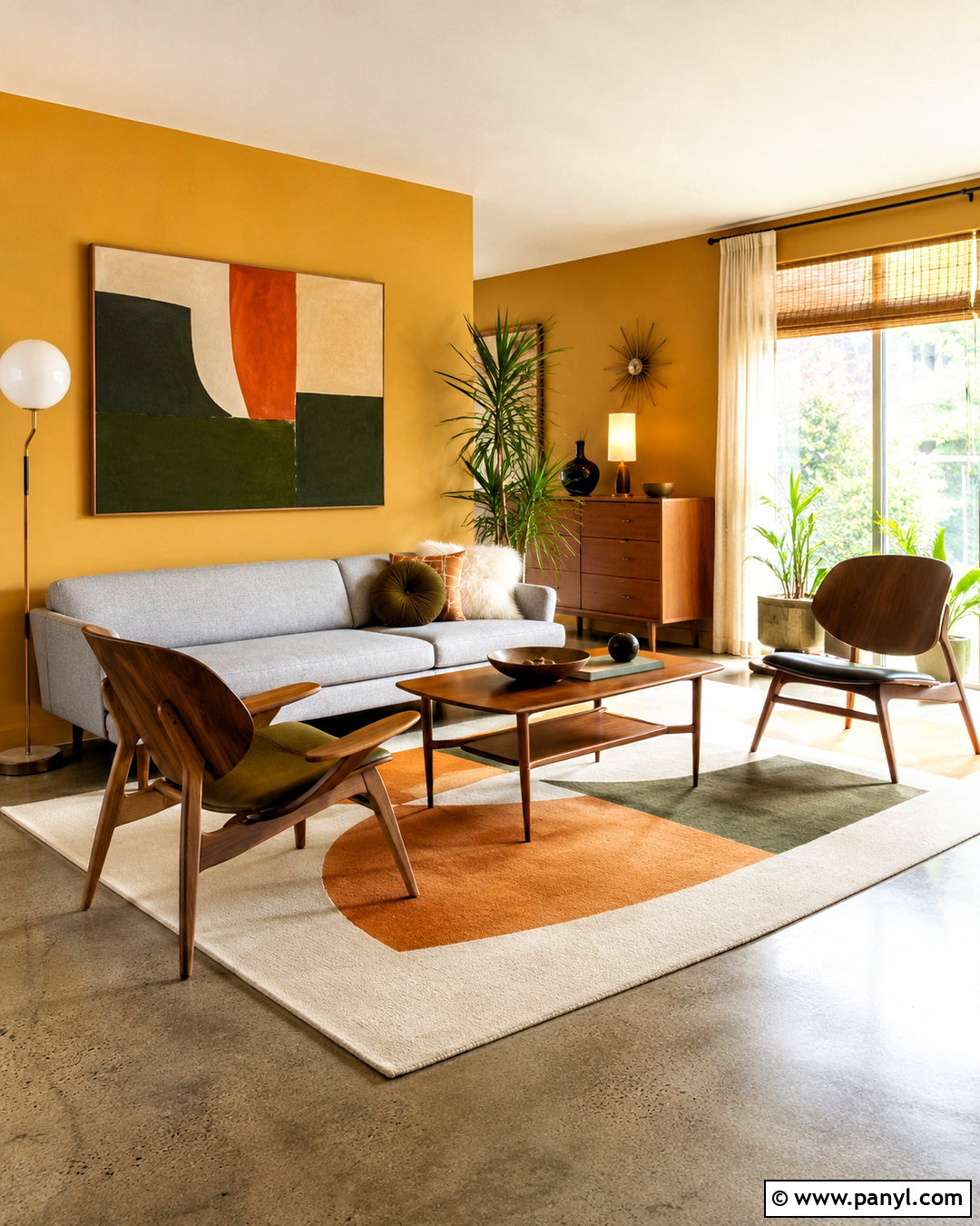 Yellow Midcentury Living Room Walls - 35 yellow painted walls